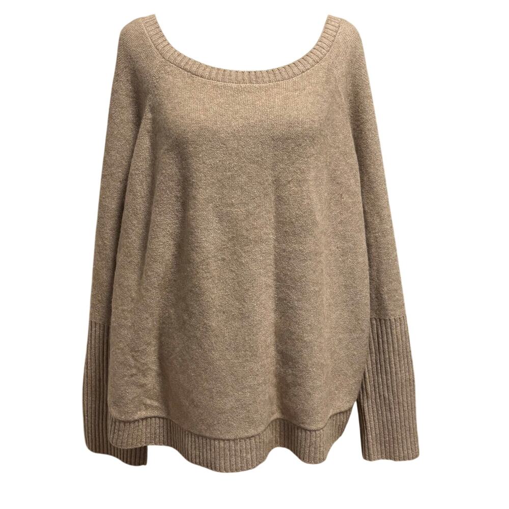 Eileen Fisher tan crew neck 100% cashmere poncho sweater